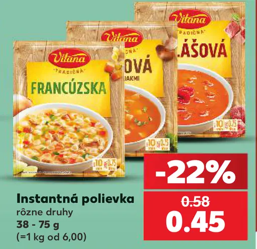 Vitana instantná polievka – francúzska, paradajková a ďalšie druhy