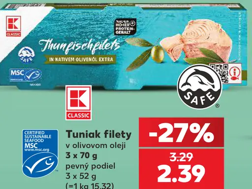 K-Classic tuniak filety v olivovom oleji konzerva
