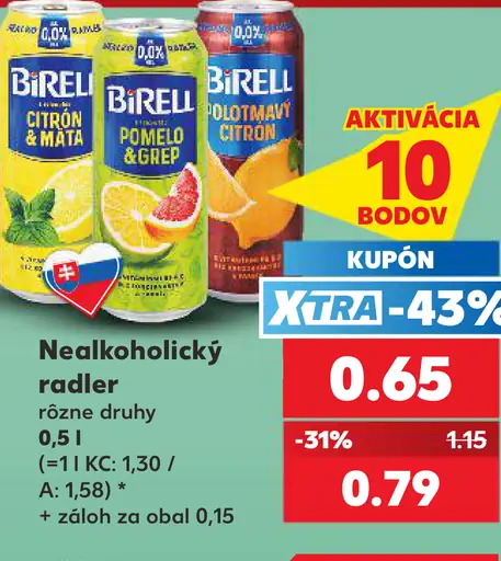 Birell nealkoholický radler, rôzne druhy
