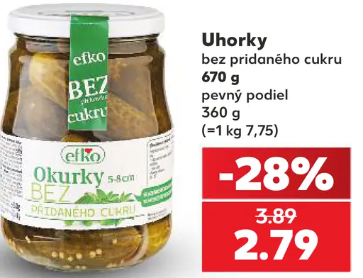 Efko uhorky bez pridaného cukru