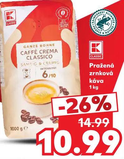 K-Classic pražená zrnková káva Caffè Crema Classico