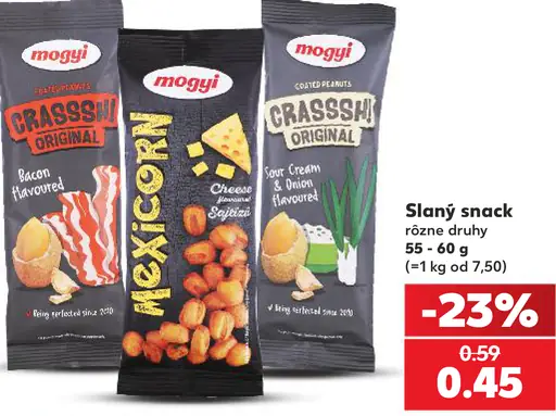 Mogyi slaný snack, rôzne druhy