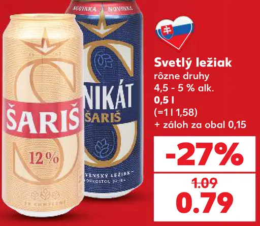 Šariš svetlý ležiak, rôzne druhy, plechovka