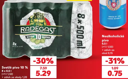 Radegast Rázná 10 pivo výčapné svetlé plechovka