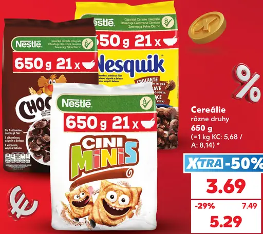 Nestlé cereálie Chocapic, Nesquik a Cini Minis, rôzne druhy