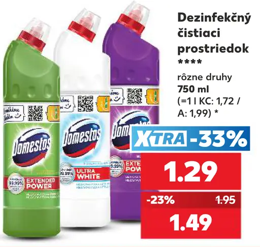 Domestos dezinfekčný čistiaci prostriedok, rôzne druhy