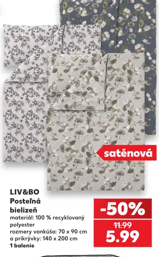 LIV&BO Posteľná bielizeň saténová, 100 % recyklovaný polyester