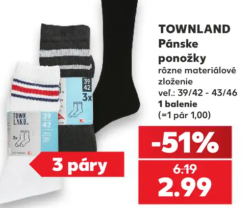 TOWNLAND pánske ponožky, veľkosti 39/42 a 43/46