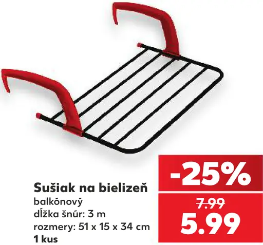 Balkónový sušiak na bielizeň, dĺžka šnúr 3 m