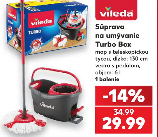 Vileda Súprava na umývanie Turbo Box s teleskopickou tyčou a vedrom s pedálom