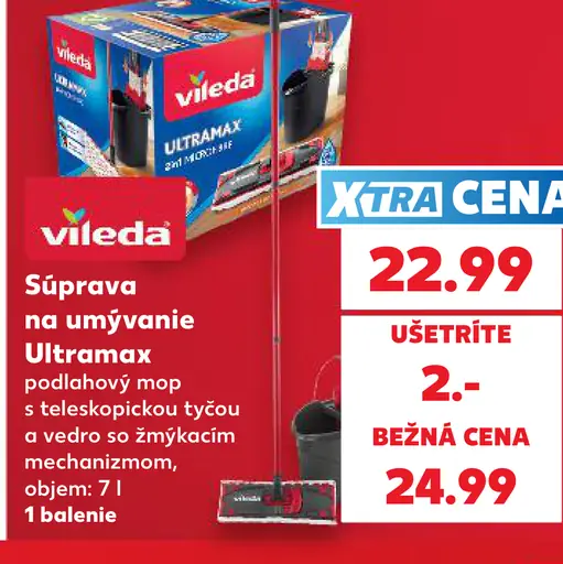 Vileda Súprava na umývanie Ultramax s teleskopickou tyčou a vedrom so žmýkacím mechanizmom