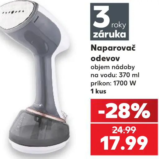 Naparovač odevov, objem nádrže 370 ml, príkon 1700 W