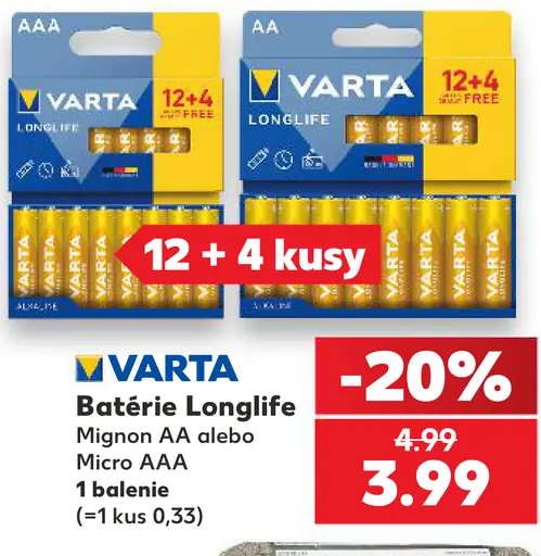 Varta Longlife batérie Mignon AA