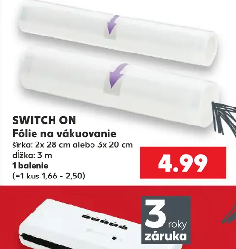 Switch On fólie na vákuovanie, šírka 2 × 28 cm alebo 3 × 20 cm, dĺžka 3 m