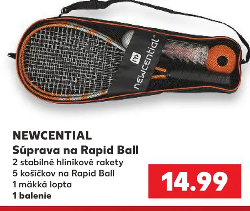 Newcential súprava na Rapid Ball, 2 stabilné hliníkové rakety, 5 košíčkov a 1 mäkká lopta