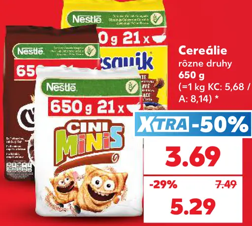 Nestlé cereálie rôzne druhy