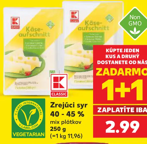 K-Classic Zrejúci syr, mix plátkov, 40–45 %