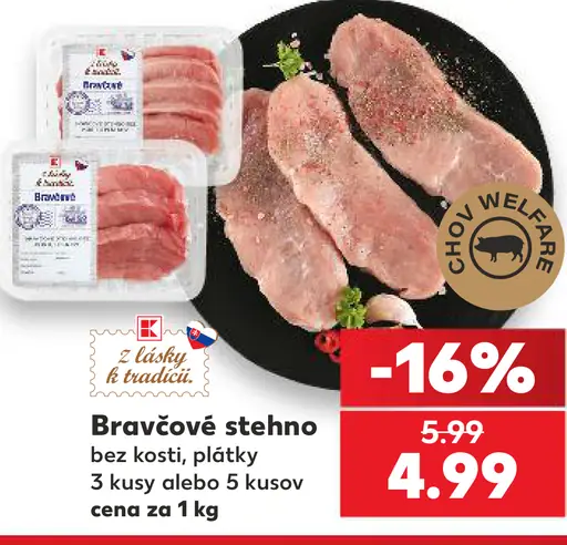 Bravčové stehno bez kosti, plátky, 3 kusy alebo 5 kusov
