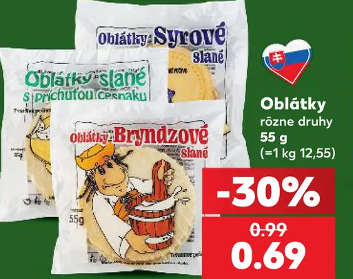 Oblátky slané s príchuťou cibuľky, syrové slané a bryndzové slané
