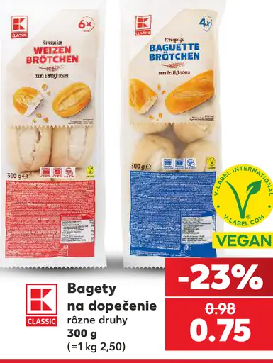 K-Classic bagety na dopečenie, rôzne druhy
