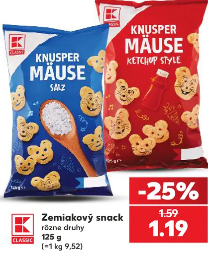 K-Classic zemiakový snack rôzne druhy