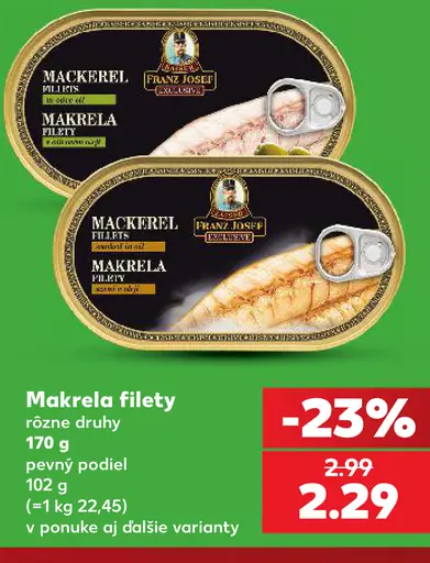 Franz Josef makrela filety, rôzne druhy
