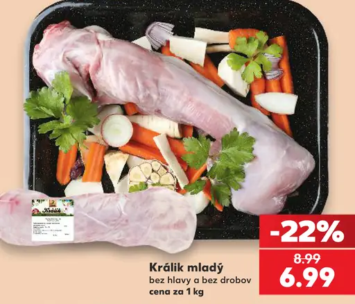 Králik mladý bez hlavy a bez drobov