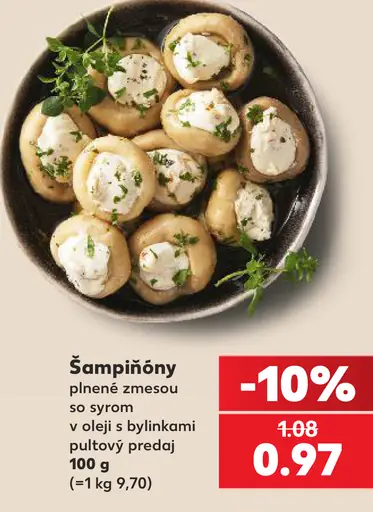 Šampiňóny plnené zmesou so syrom v oleji s bylinkami