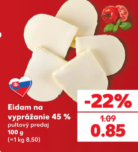 Eidam 45 % plátkový syr