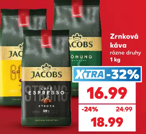 Jacobs zrnková káva, rôzne druhy
