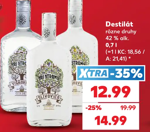 Tri Stromy destilát, rôzne druhy, 42 % alkoholu