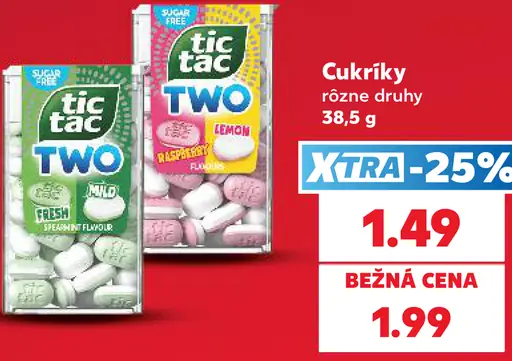 Tic Tac cukríky, rôzne druhy: Two Fresh Spearmint, Two Lemon Raspberry