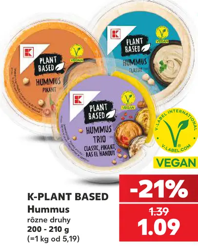 K-Plant Based hummus, rôzne druhy