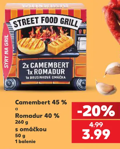 Camembert 45 % a Romadur 40 % s omáčkou