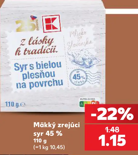 Mäkký zrejúci syr 45%