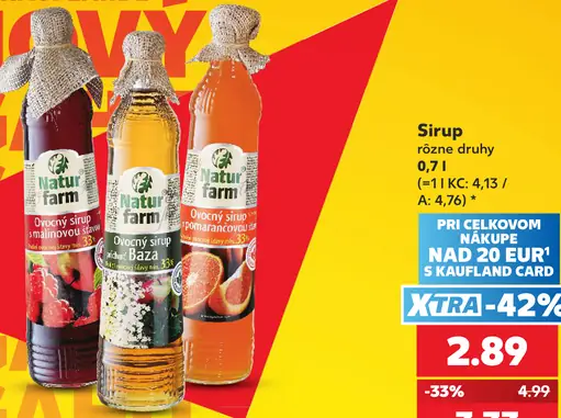 Natur farm ovocný sirup – malinový, bazový a pomarančový, rôzne druhy