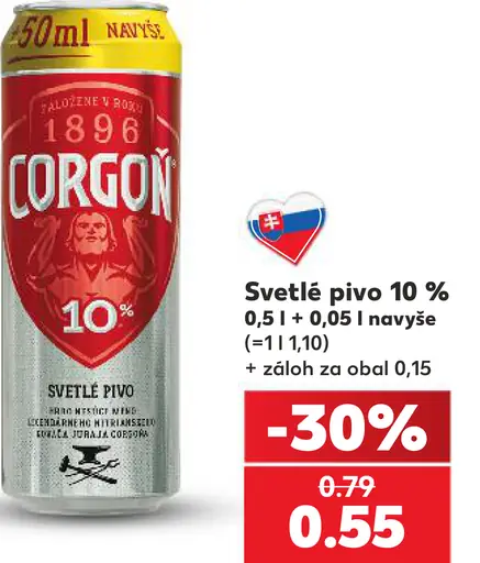 Corgoň 10% svetlé výčapné pivo plechovka