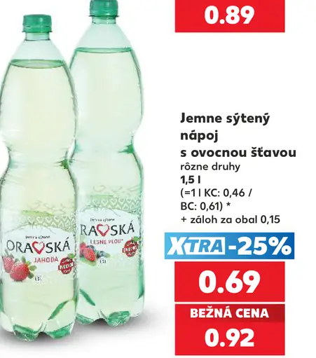 Oravská jemne sýtený nápoj s ovocnou šťavou rôzne druhy