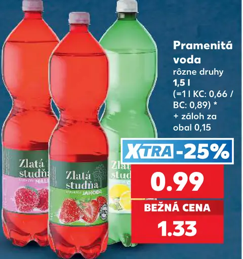 Zlatá studňa ovocný nápoj z pramenitej vody, rôzne ovocné príchute