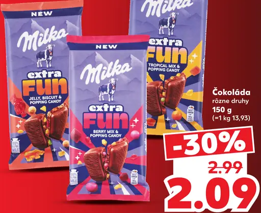 Milka Extra Fun Jelly, Biscuit & Popping Candy – čokoláda so želé, sušienkou a praskajúcimi cukríkmi