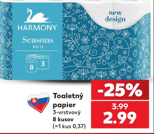 Harmony toaletný papier, 3-vrstvový, 8 kusov