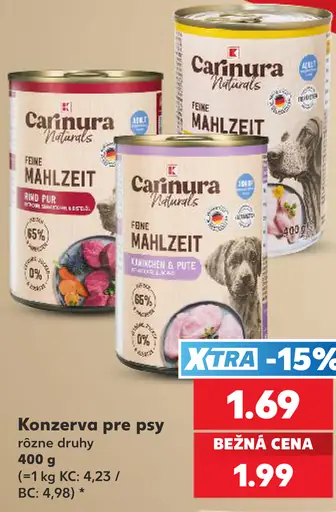 Carniura konzerva pre psy, rôzne druhy