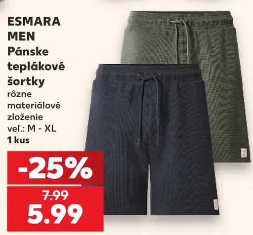 Esmara Men pánske teplákové šortky s rôznym materiálovým zložením