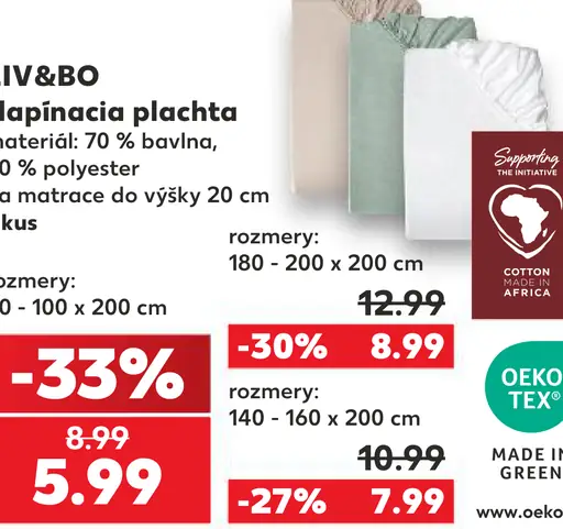 LIV&BO napínacia plachta, 180–200 × 200 cm, 70 % bavlna a 30 % polyester