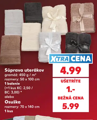 Súprava uterákov, 50 × 100 cm, gramáž 450 g/m²