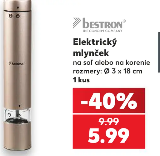 Bestron elektrický mlynček na soľ alebo na korenie