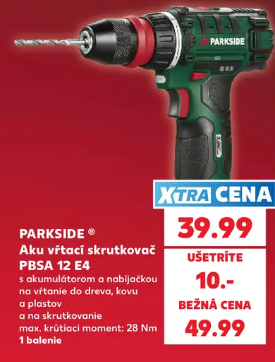 Parkside Aku vŕtací skrutkovač PBSA 12 E4 s akumulátorom a nabíjačkou