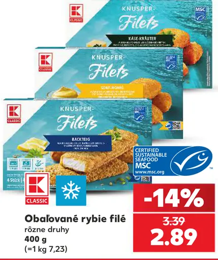 K-Classic Knusper rybie filé obaľované rôzne druhy