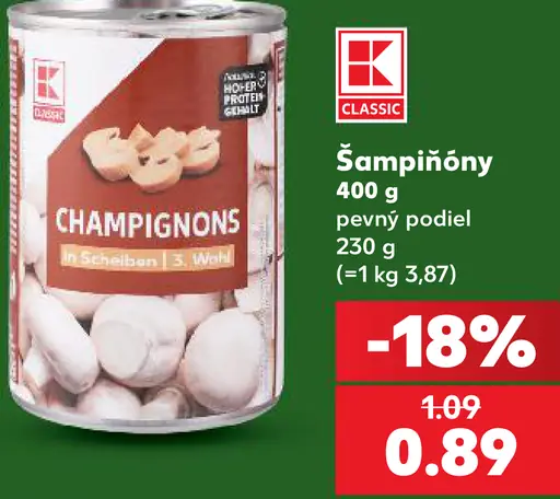 K-Classic šampiňóny, pevný podiel