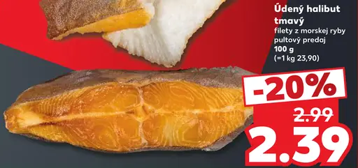 Údený halibut tmavý, filety z morskej ryby